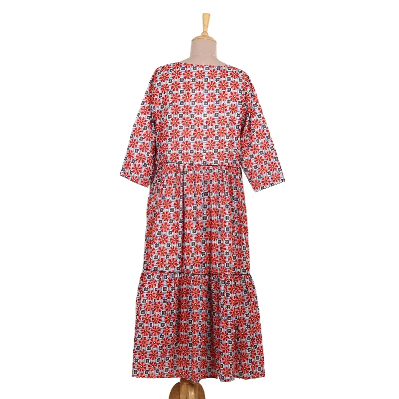 High waist design NOVICA Cotton print dress Modern Tradition