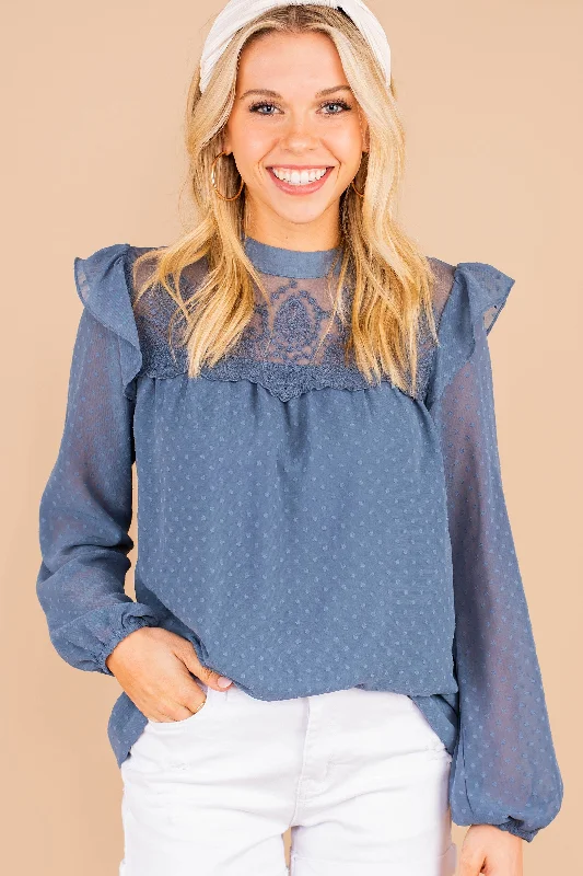 Design Perception Love You Always Blue Swiss Dot Top