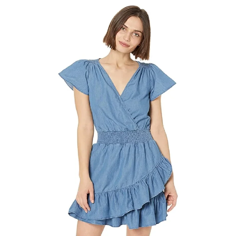 Comfortable Series Michael Kors Women's Tiered Faux Wrap Fit & Flare Dress Blue Size Petite Large - Petite L