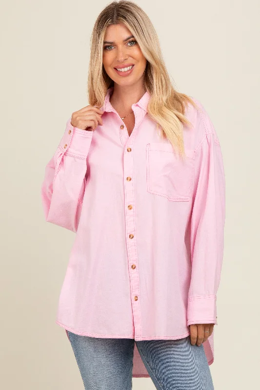 Comfortable Series Pink Chambray Button Down Top
