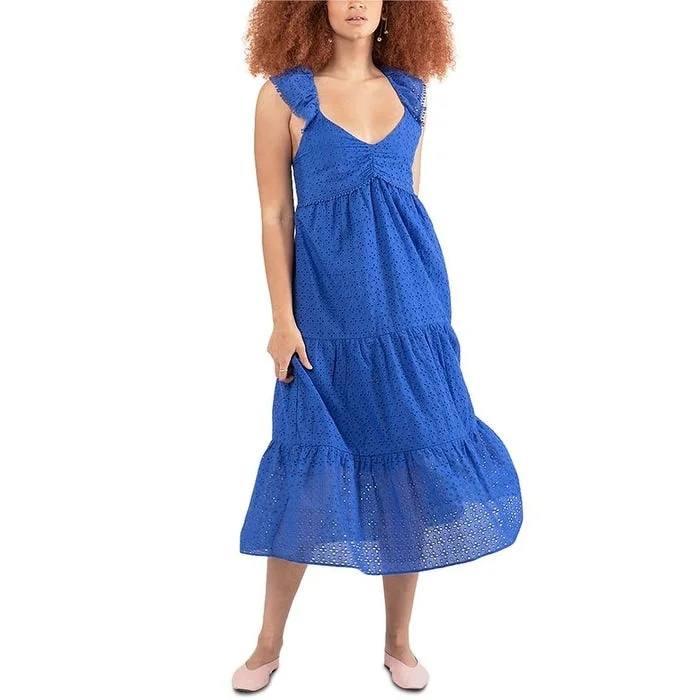 Spring Fashion Black Tape Women's Cotton Tiered Eyelet Dress Blue Size Medium