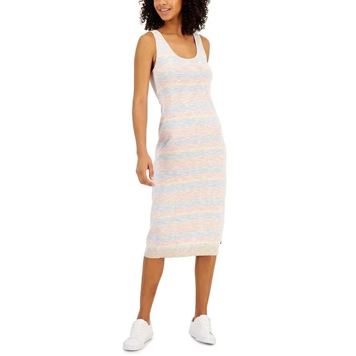 Casual Street Tommy Hilfiger Women's Cotton Striped Sleeveless Dress Brown Size X Small