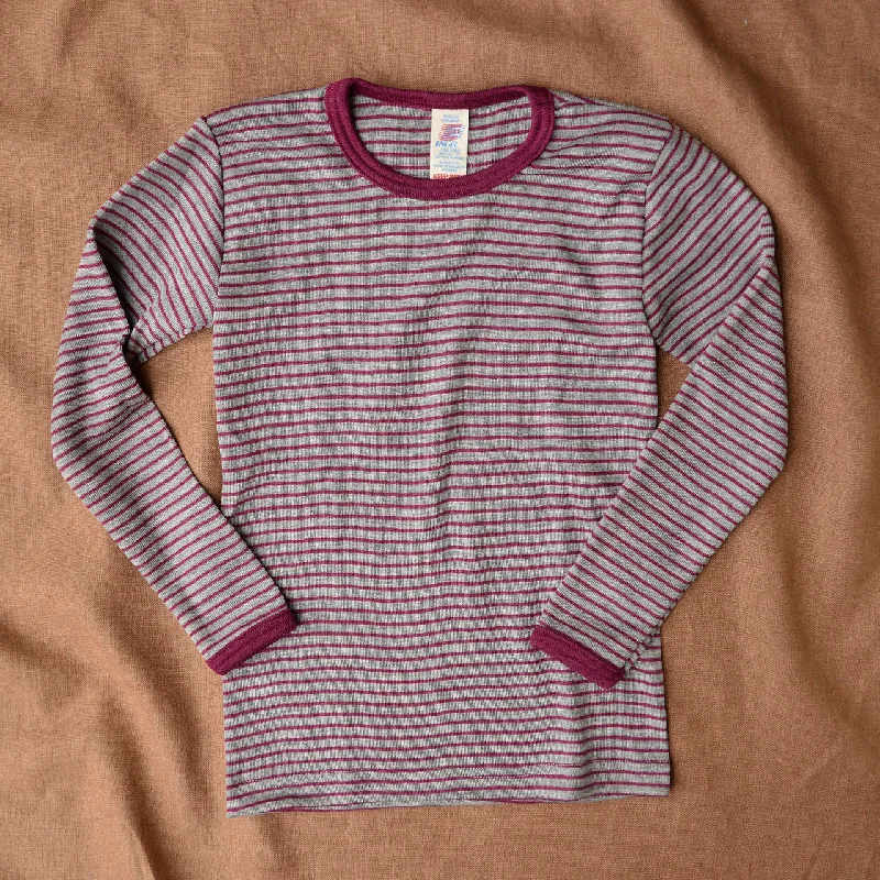 Fashion Comfort Child's Long Sleeve Top - Wool/Silk - Grey/Orchid Stripes (3-12y) *Limited Edition