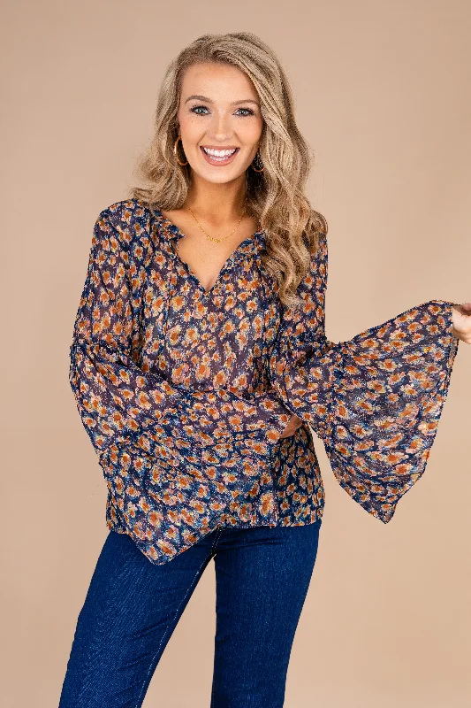 Simple Solid Color Tell You Everything Navy Blue Blouse