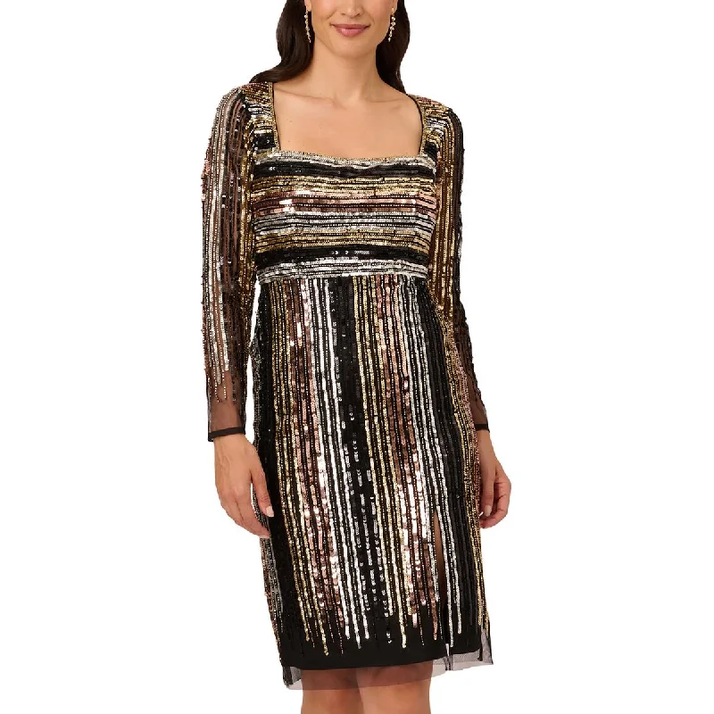 Soft Comfort Adrianna Papell Womens Sequined Midi Cocktail And Party Dress