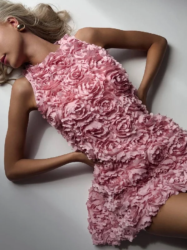 American Style Floral Mini Dress - Pink Rose
