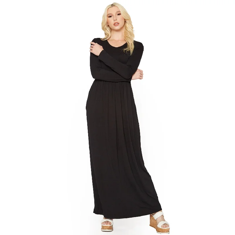Street Sports Style Women's Basic Long Sleeve Fit & Flare Maxi Dress