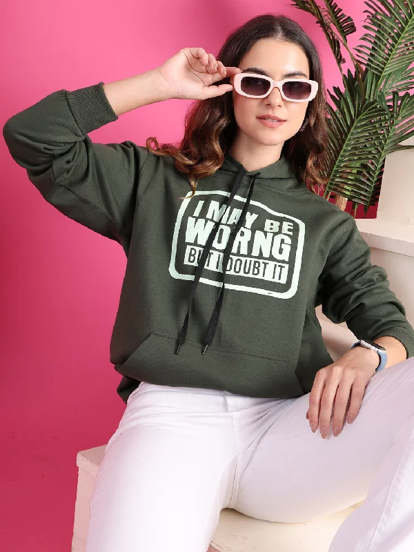Minimal Comfort VimaL Jonney Regular Fit Green Printed Hoodie For Women