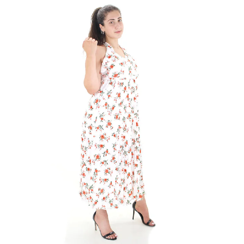 Daily Comfort Women's Floral Print Long Dress,White
