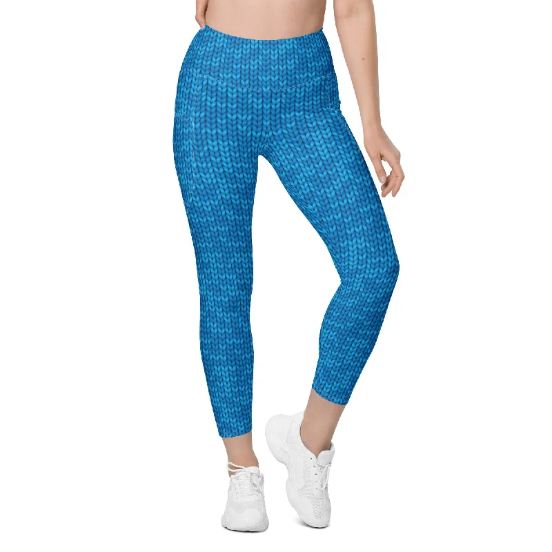 Comfortable Fashion Knitted Print Pattern Leggings With Pockets