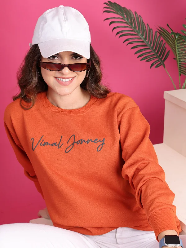 Relaxed Style VimaL Jonney Regular Fit Orange Printed Sweatshirt For Women