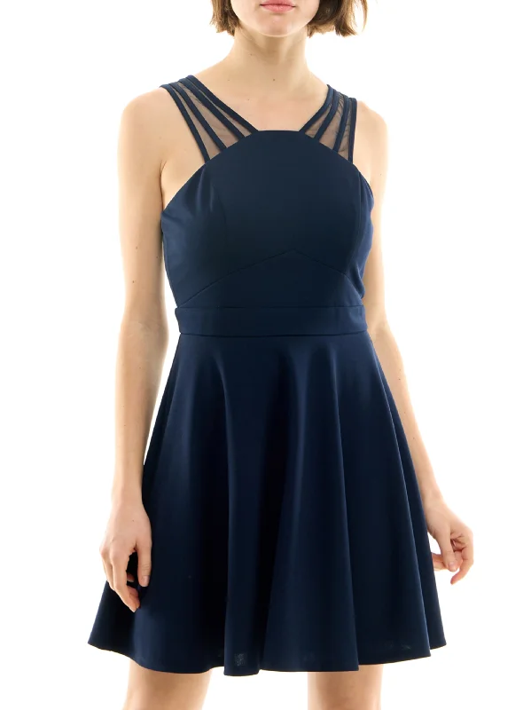 Romantic And Fresh Women's Plain Solid Flare Dress,Navy