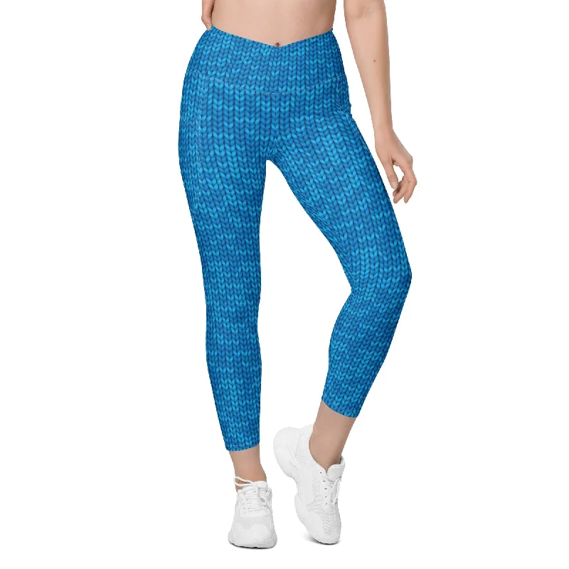 Lounge Chic Knitted Print Pattern Crossover Leggings With Pockets