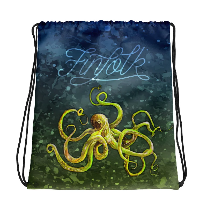 Letter embroidery Courageous Kraken Drawstring Bag
