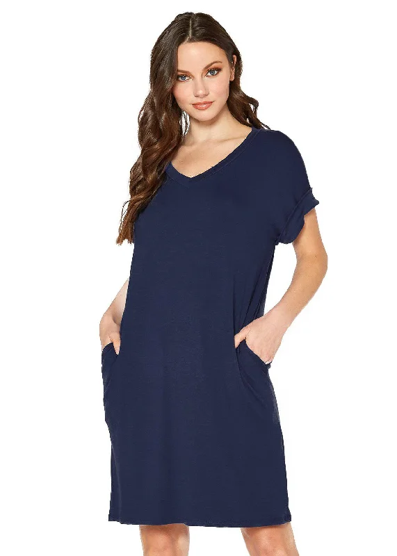 Urban Fashion Women's Round Neck T-shirt Dress With Pocket