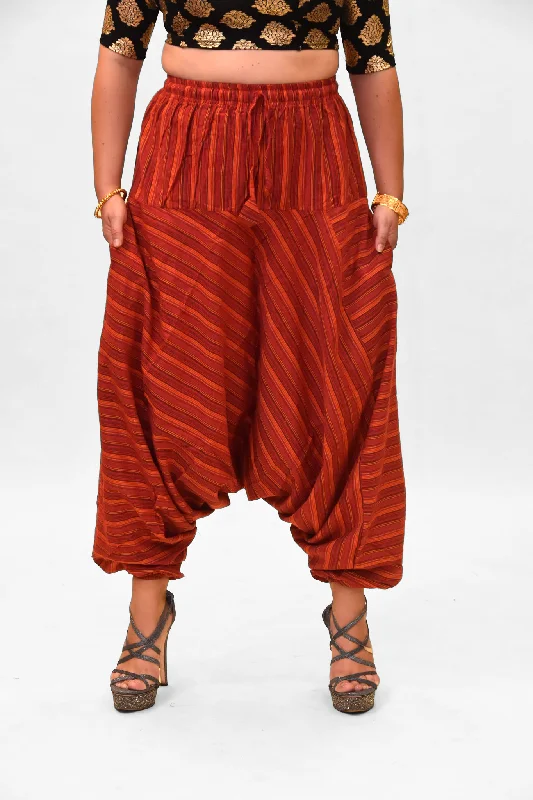 Fashionable Items Unisex Cotton Chili Red Striped Harem pants
