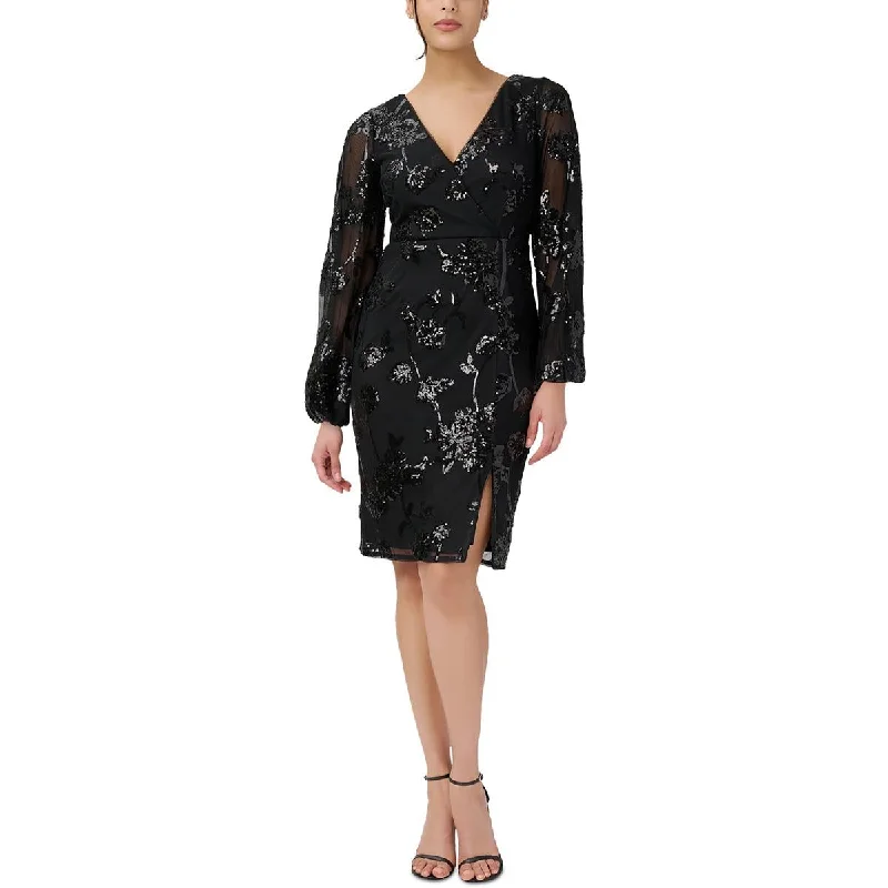 Fresh And Simple Adrianna Papell Womens Surplice Sequined Cocktail and Party Dress