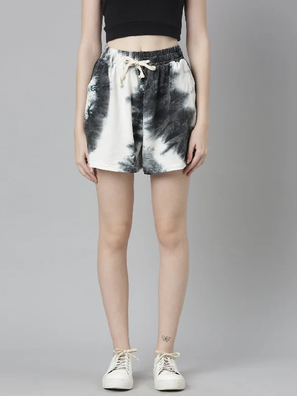 Energetic Women Tie and Dye Cotton Regular Fit Black Shorts