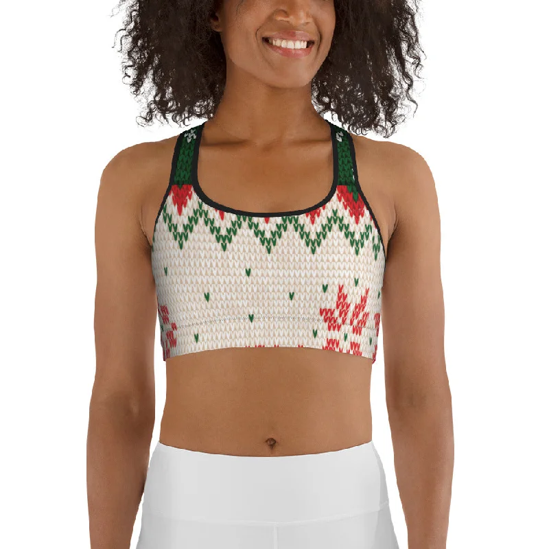 Effortless Wear Knitted Print Ugly Christmas Sports Bra