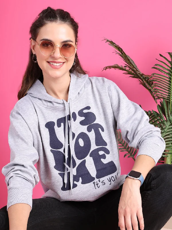 Easy Fashion VimaL Jonney Regular Fit Grey Printed Hoodie For Women