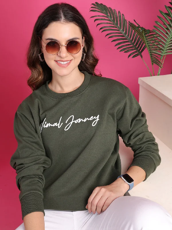 Casual Chic VimaL Jonney Regular Fit Green Printed Sweatshirt For Women