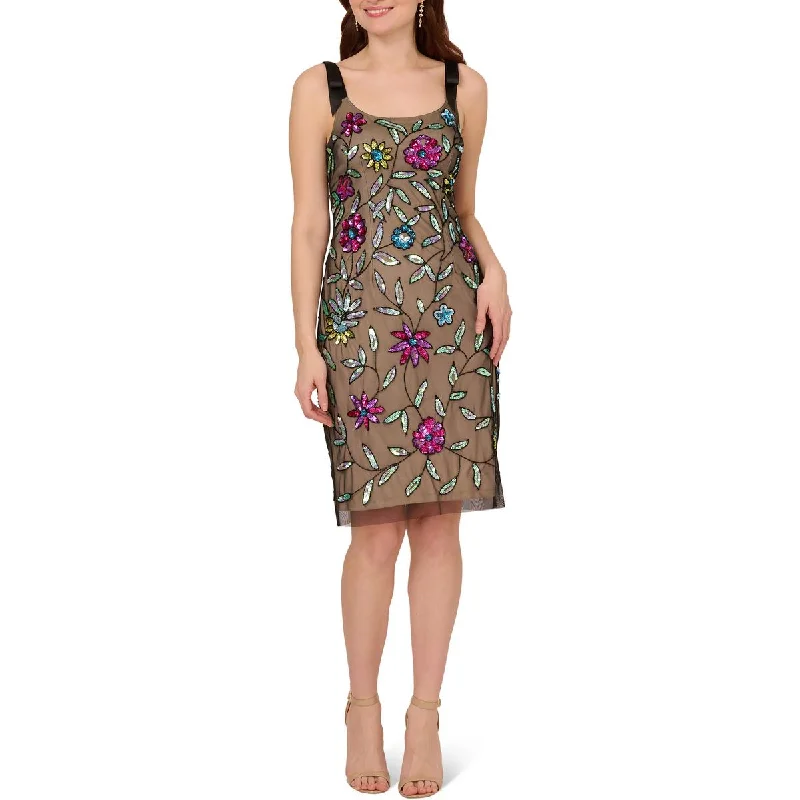 Easy Chic Adrianna Papell Womens Sequined Floral Cocktail And Party Dress