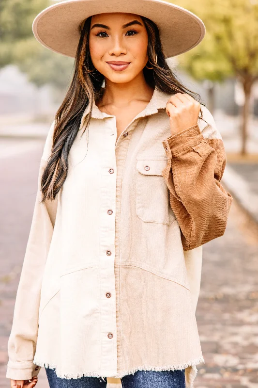 Relaxed And Casual Enjoy Your Day Stone Brown Colorblock Shacket