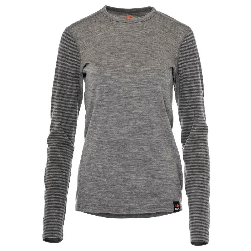 Celebrity Style Womens Merino 180 Long Sleeve Crew (Stripe Charcoal/Smoke)