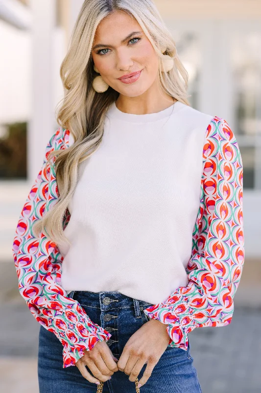 Casual Style Fate: All In Time Cream White Abstract Sweater