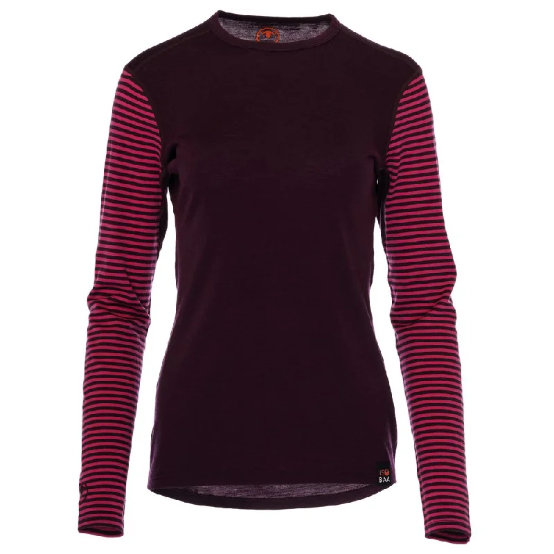 Warm And Comfortable Womens Merino 180 Long Sleeve Crew (Stripe Wine/Fuchsia)