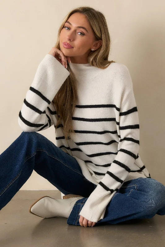 Carefree Z Supply Fin Sea Salt Ivory Stripe Turtleneck Sweater
