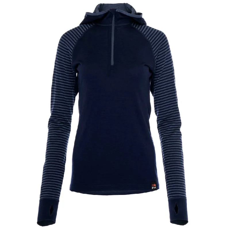 Elegant Style Womens Merino 200 Zip Neck Hoodie (Stripe Navy/Denim)