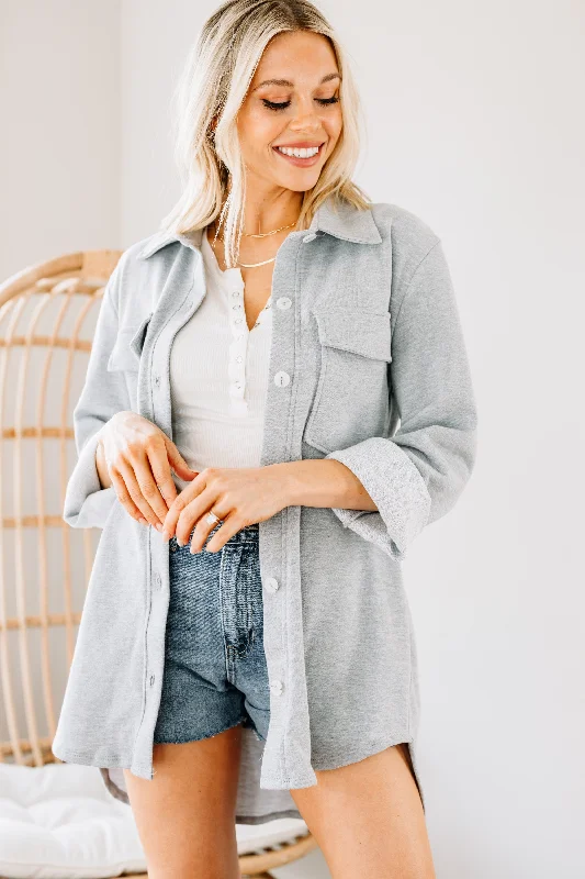 Simple Solid Color Everywhere You Go Charcoal Gray Shacket