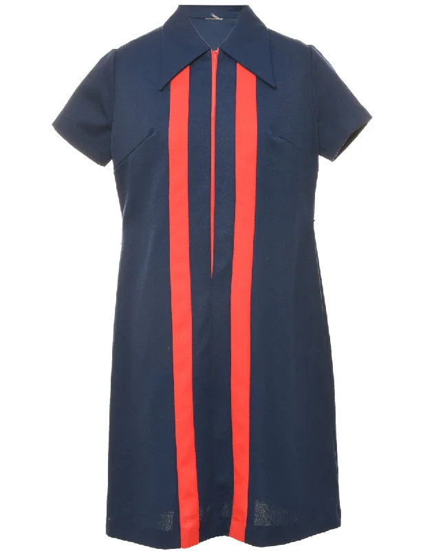 Smart Comfort 70's Collar Navy Dress - L