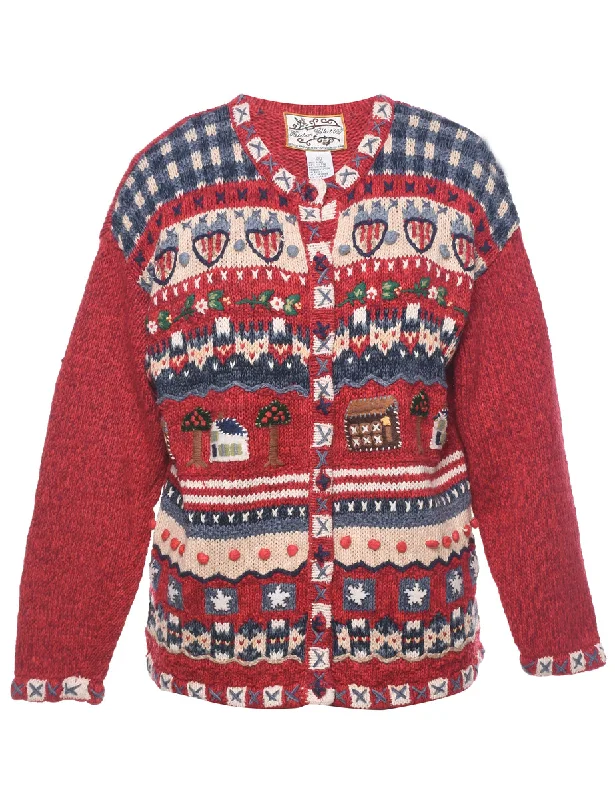 Fashion Trend Embroidered Christmas Cardigan - XL