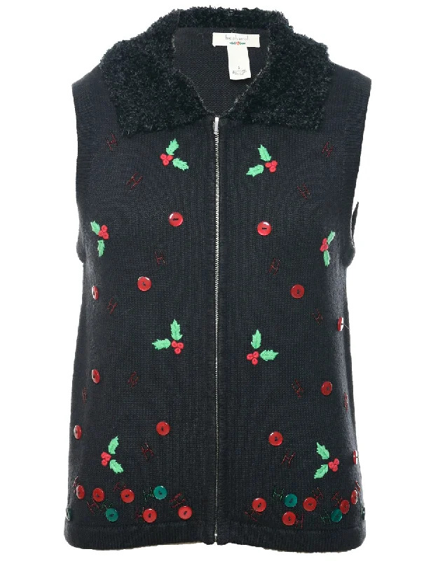 Fresh And Capable Embroidered Christmas Vest - S