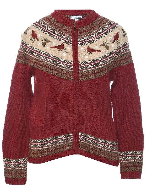 Stand-up collar design Nordic Maroon Cardigan - S
