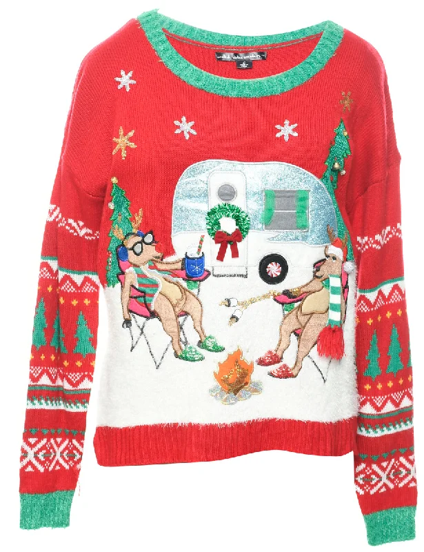 Playful Style Red Christmas Jumper - L