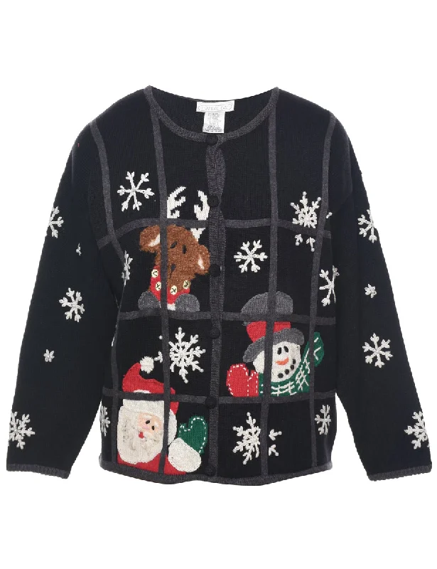 Comfortable Tops Santa Claus & Reindeer Christmas Cardigan - L