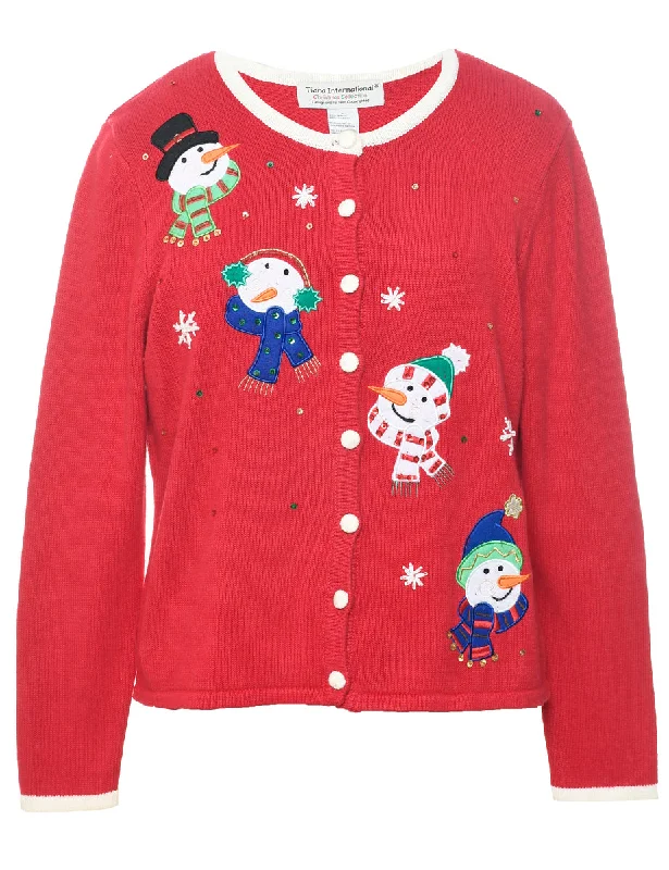 Double-sided Wear Snowman Christmas Cardigan - L
