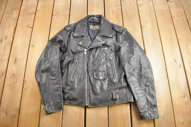 American Style Vintage 1990s Open Road Leather Biker Jacket Size 40